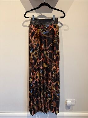Pleated Chain-Print Maxi Skirt - Black with Multicolor Accents